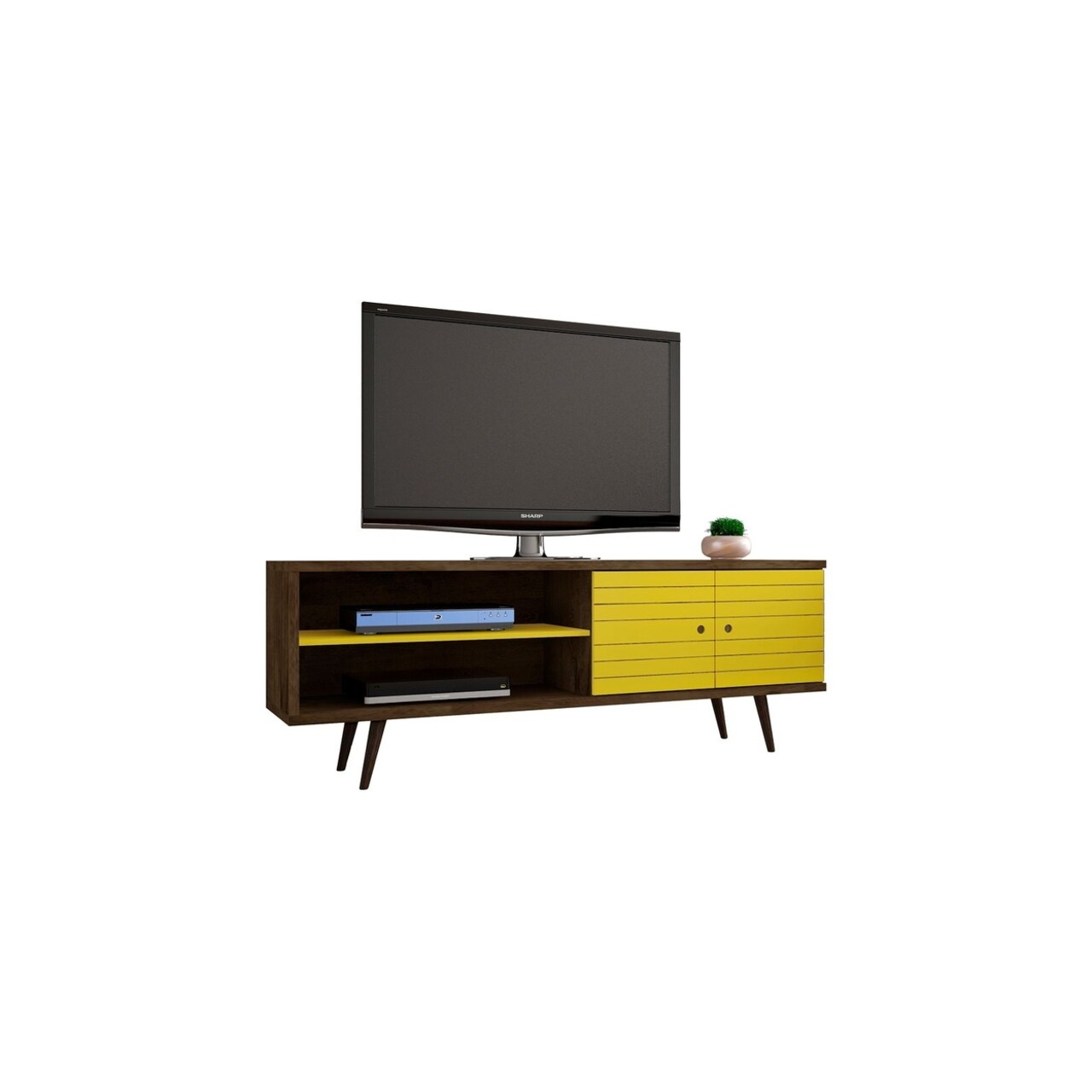 Manhattan Comfort Liberty 62.99" Mid-Century Modern TV Stand with 3 Shelves and 2 Doors with Solid Wood Legs